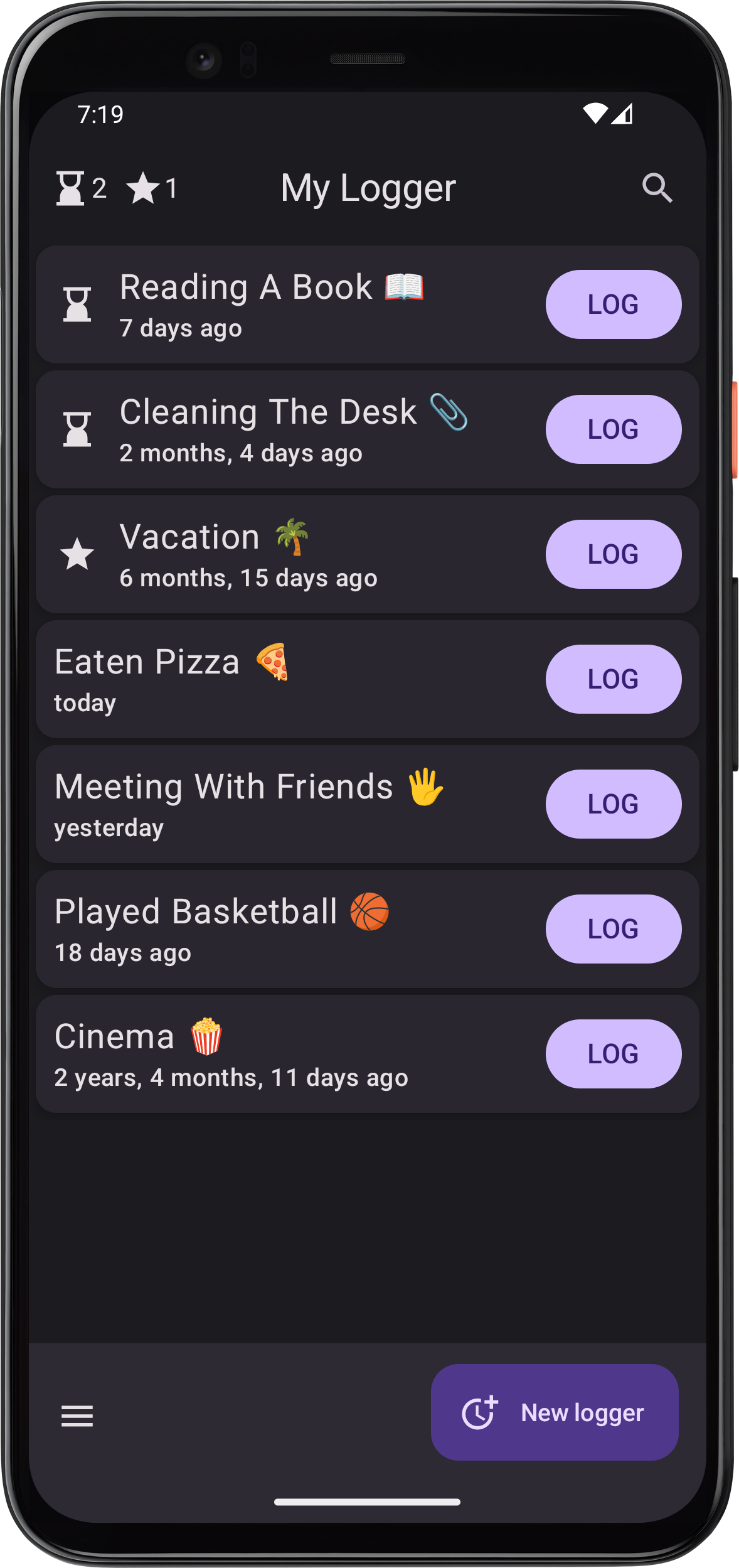 screenshot of the main app screen